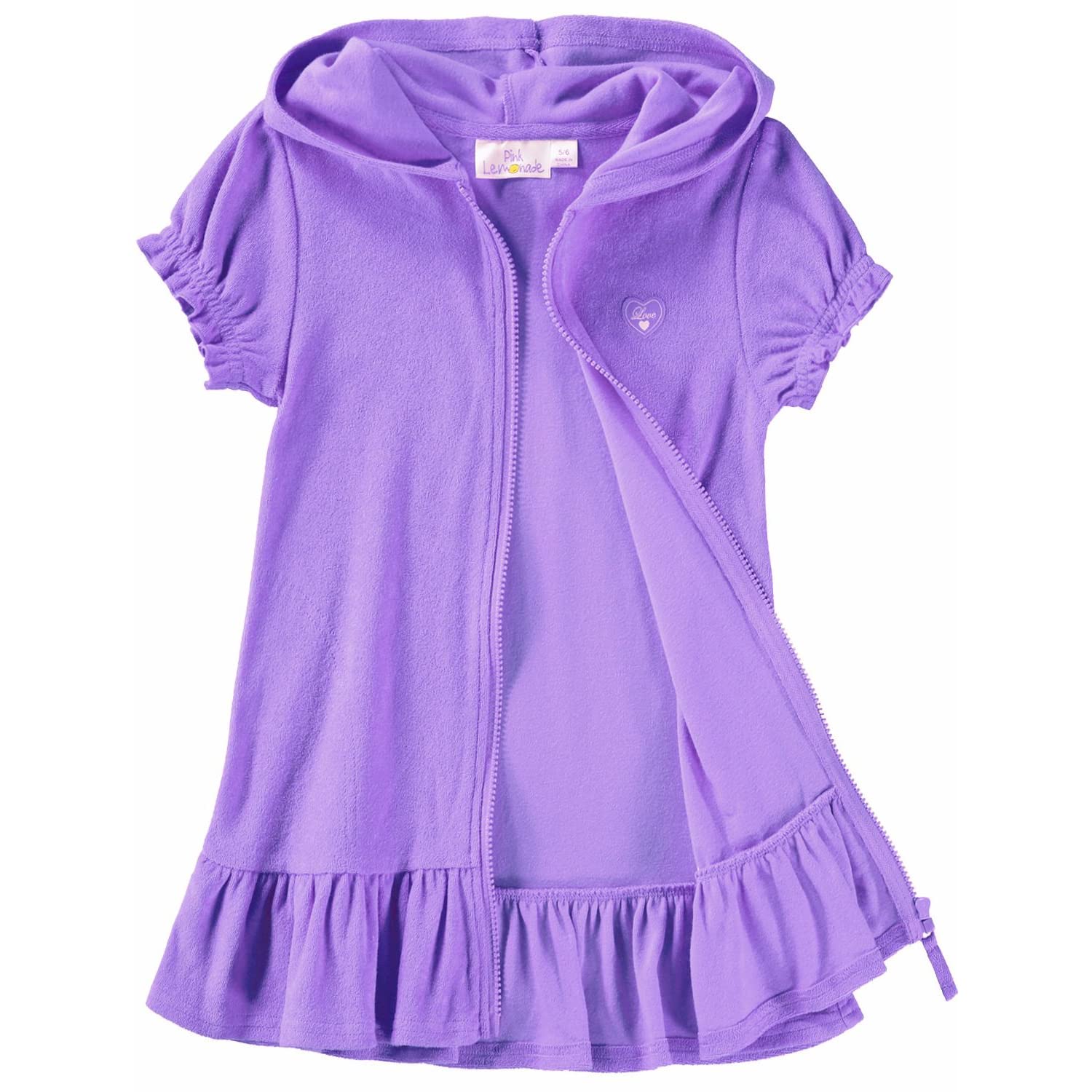 Pink Lemonade Girls' Hooded Zip-Up Swim Cover Up - Terry Cloth Beach Dress for Pool, Vacation & Summer Outings