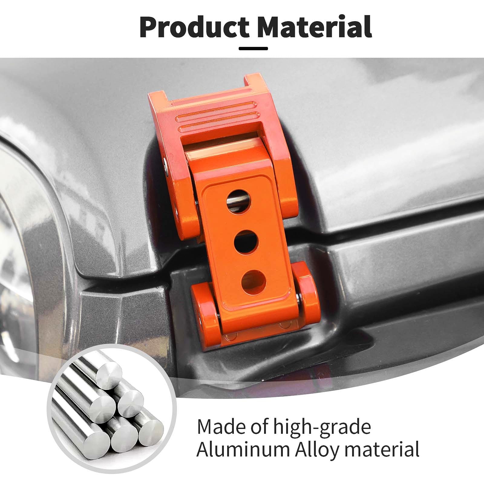 Premium Aluminum Stainless Steel Hood Latches with Lock Kit for Jeep Wrangler JK/JKU (2007-2017), JL/JLU (2018-2024), Gladiator JT (2020-2024) - Durable Off-Road Hood Clamp Fastener in Orange - Perfect for Trail Riding & Jeep Customization