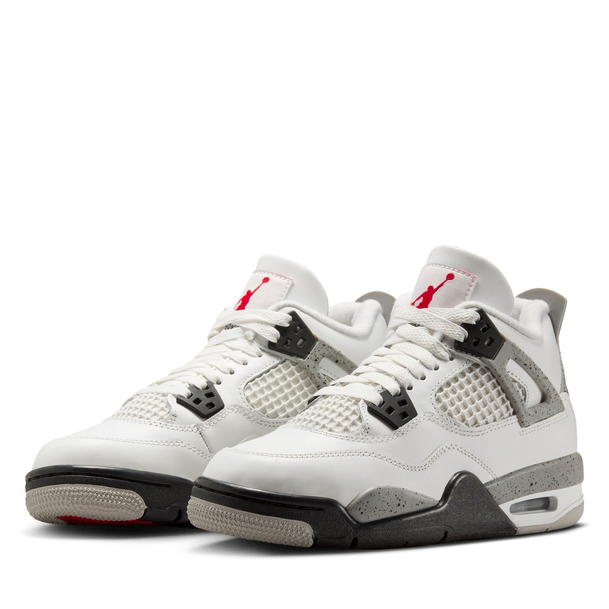 Air Jordan 4 Retro 'White Cement' GS Sneakers - Summit White/Fire Red Basketball Shoes for Kids | Perfect for School, Sports & Casual Wear