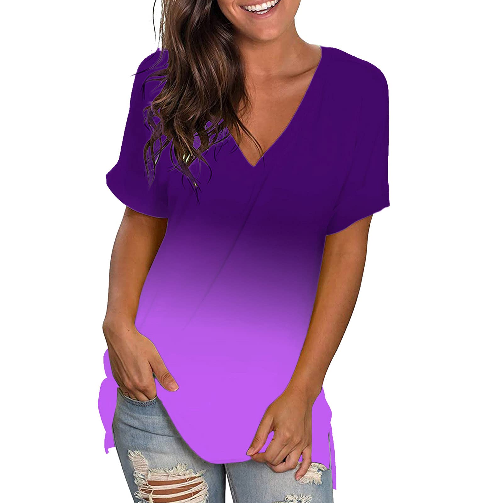 AODONG Women's V-Neck Short Sleeve Tunic Tops - Loose Fit Casual Summer Shirts for Plus Size - Perfect for Beach Outings, Vacation Wear & Everyday Comfort