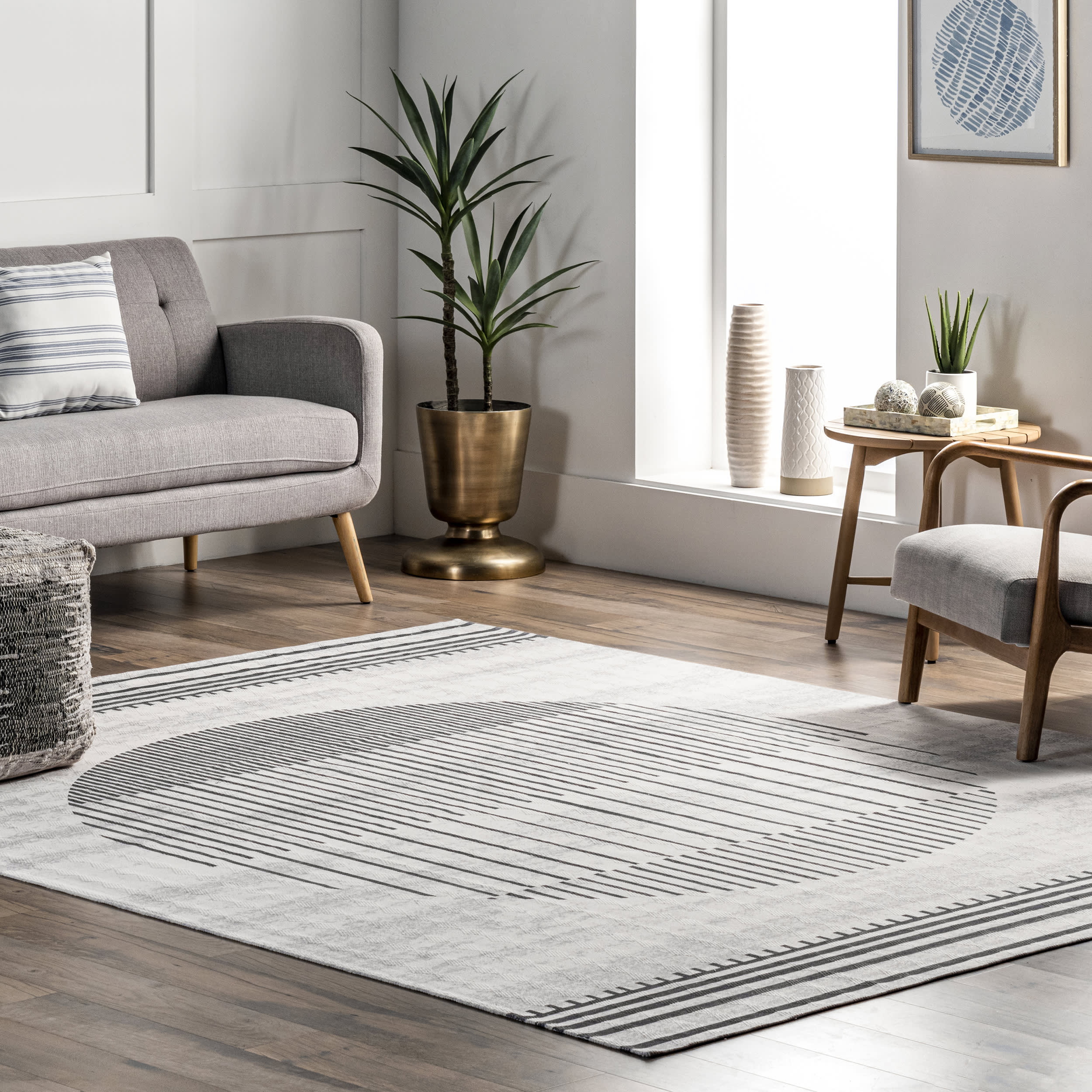 Elianna Washable Abstract Sunset Area Rug | Light Beige Modern Boho Rug for Living Room, Bedroom & Nursery Decor