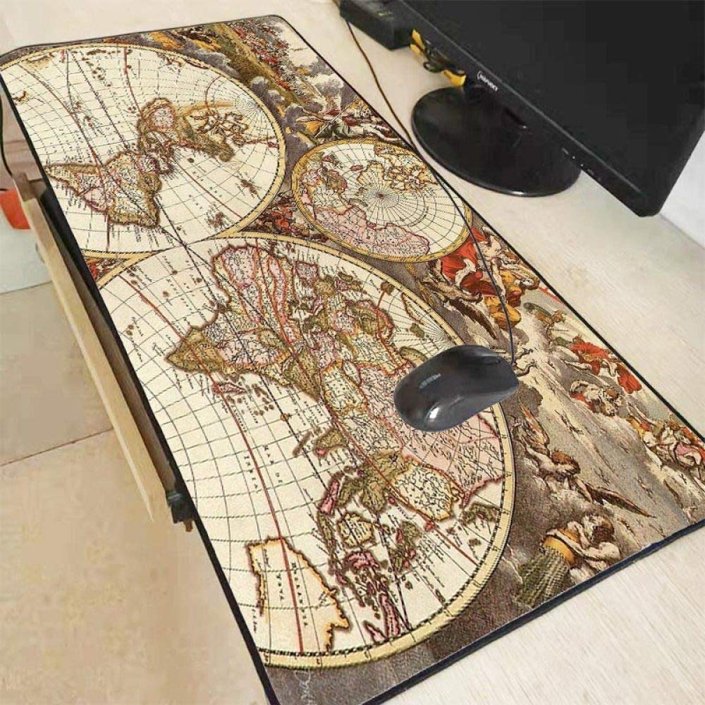 CFCYS Extra Large Gaming Mouse Pad - World Map Design, Non-Slip Natural Rubber Base with Locking Edge (250x290x2mm) - Perfect for PC Gaming, Office Work & Home Computer Setup
