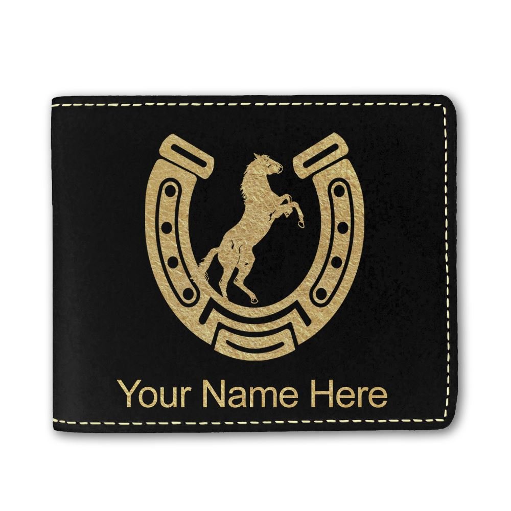 Personalized Faux Leather Wallet with Horseshoe & Horse Design - Custom Engraved RFID Blocking Bifold Wallet for Men & Women - Perfect Gift for Equestrian Lovers, Cowboy Enthusiasts & Western Style Fashion