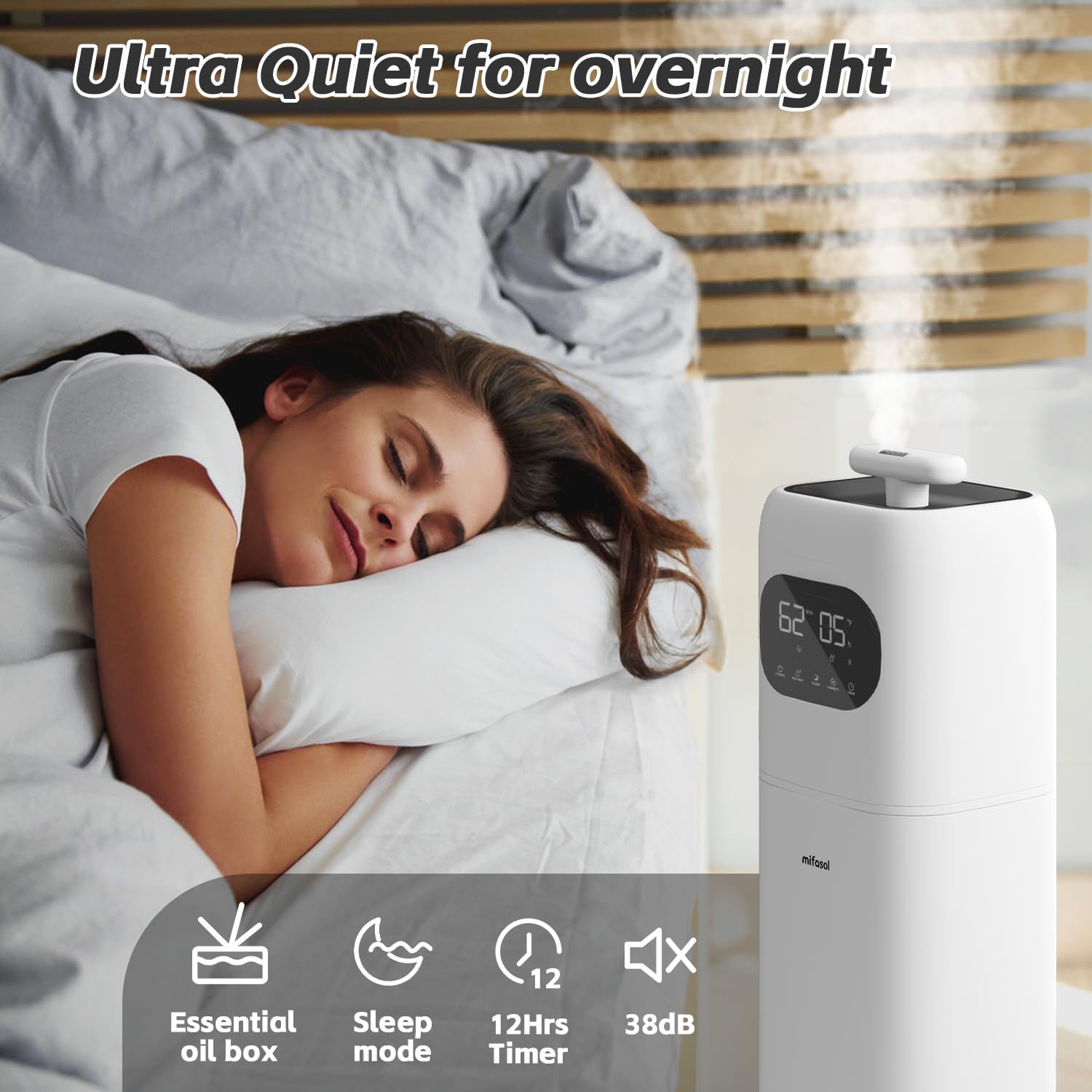 2.3Gal/9L Large Room Humidifier with Essential Oil Diffuser - Top Fill Cool Mist Humidifier for Bedroom, Nursery, Office & Plants | Quiet Operation for Better Sleep & Air Quality (White)
