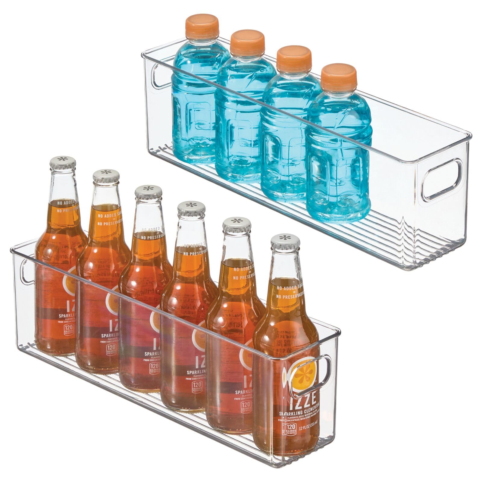 Plastic Kitchen Organizer Bin with Handles - 2 Pack for Pantry, Fridge & Cabinet Storage - Perfect for Canned Food & Snacks