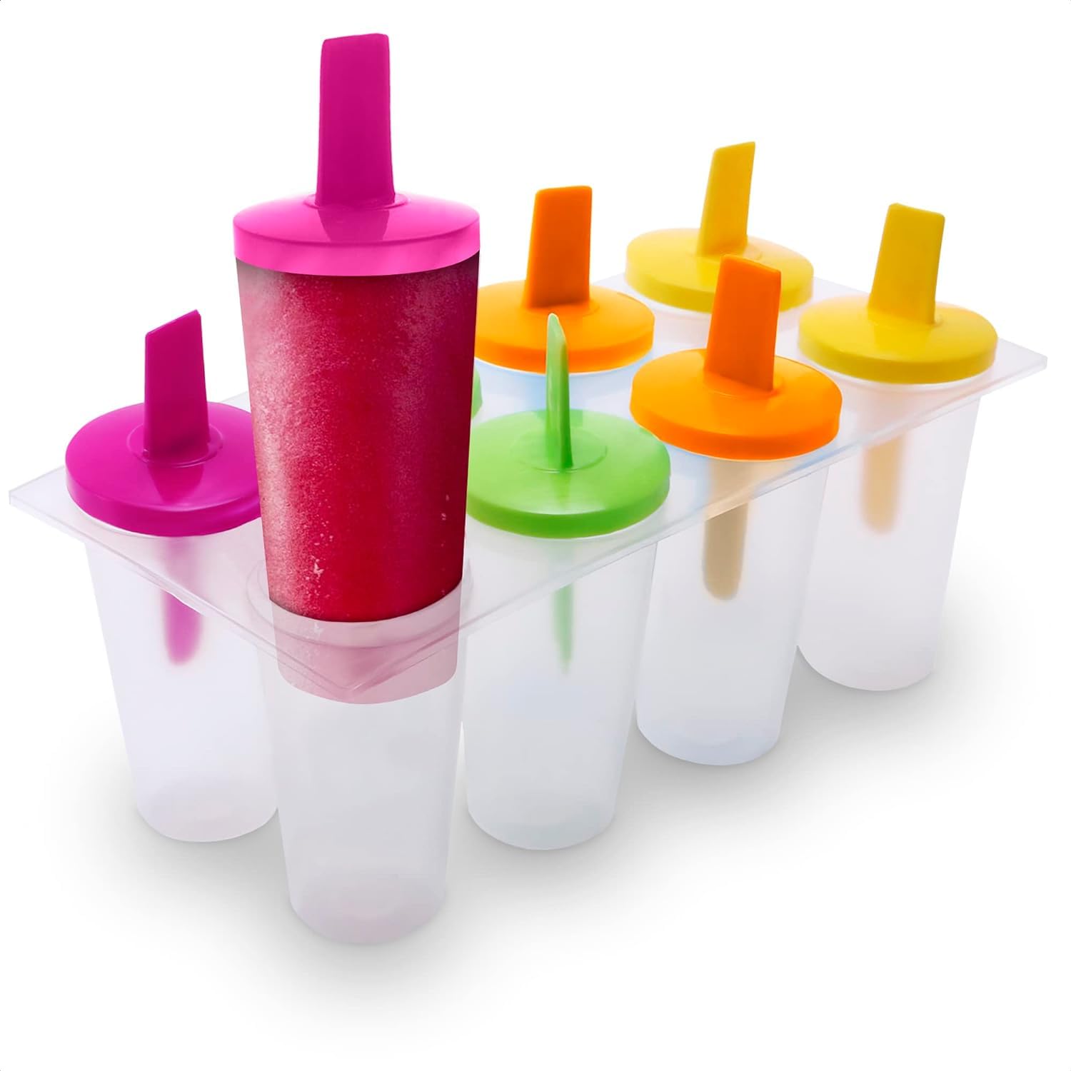 EYUVAA Reusable Plastic Popsicle Molds Set - 8 Ice Pop Makers with Sticks for Homemade Ice Cream, Kulfi & Frozen Treats - BPA-Free Multicolor Ice Cube Tray (Perfect for Summer Parties, Kids Snacks & DIY Desserts)