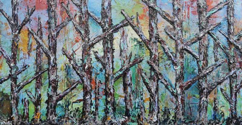 Abstract Realism Forest Trees Painting - Handmade Wall Art for Home & Office Decor - Perfect for Living Room, Bedroom, or Office Space