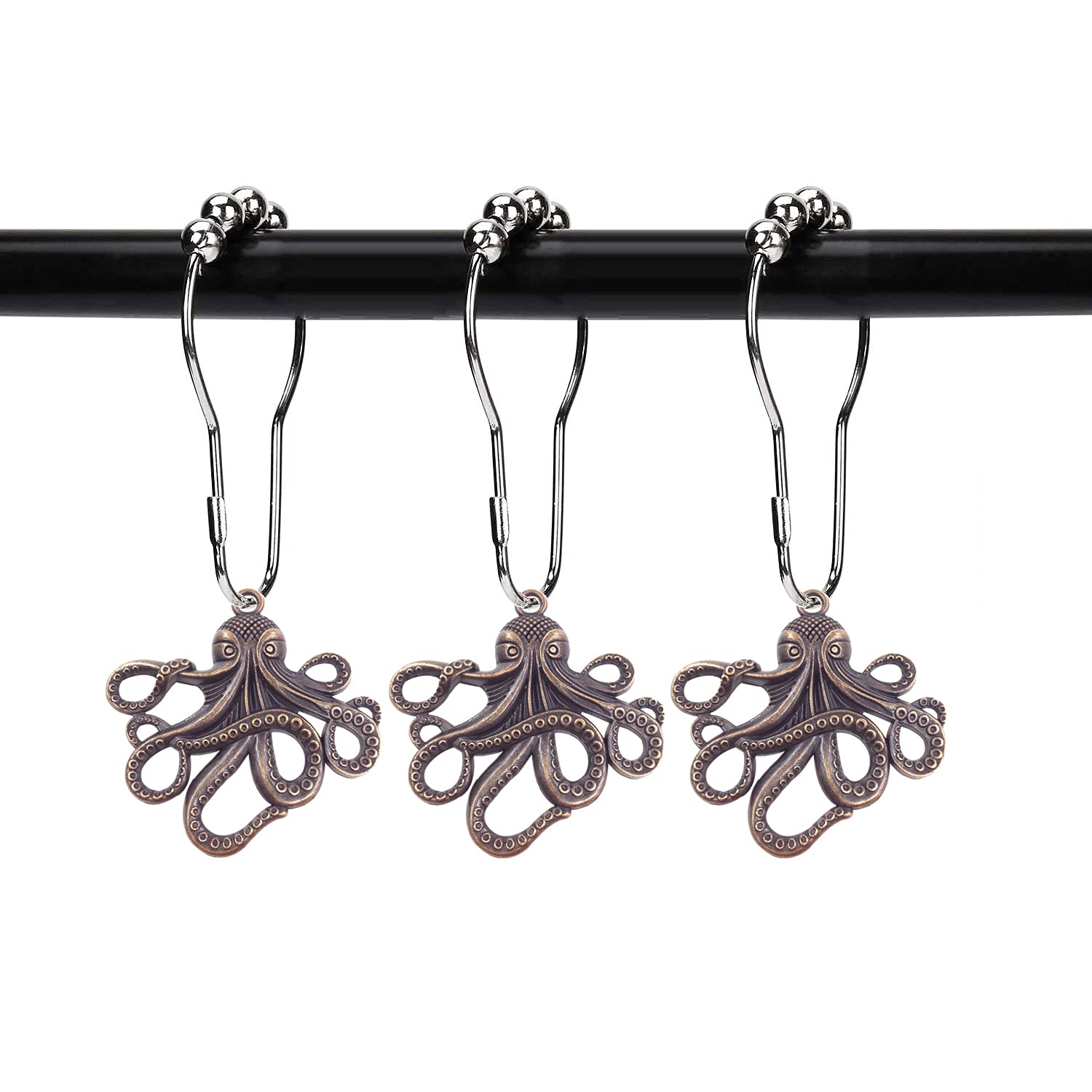 ZILucky Set of 12 Octopus Shower Curtain Hooks - Stainless Steel Rustproof Bathroom Accessories for Coastal & Nautical Theme Decor | Perfect for Beach House, Kids Bathroom & Ocean-Themed Home Decor