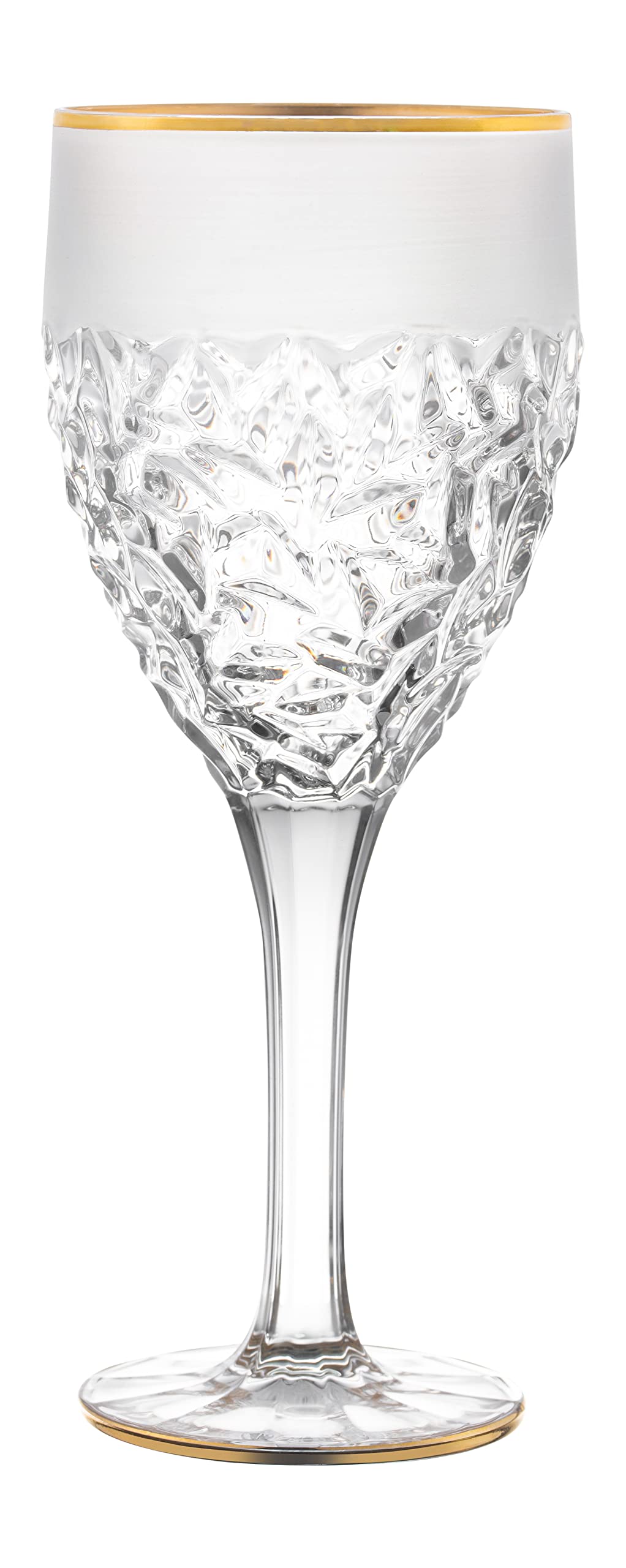 Premium 6-Piece Crystal Wine Glass Set with Frosted Border & Gold Rim - Elegant Stemmed Goblets for Red Wine, White Wine & Water - 11 oz European-Made Glassware for Dinner Parties, Weddings & Special Occasions