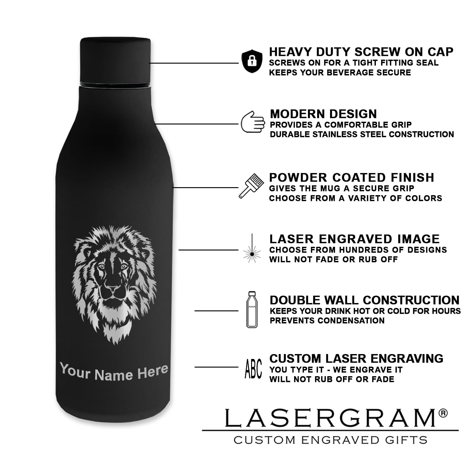 LaserGram Double Wall Insulated Stainless Steel Water Bottle with Personalized Engraving - Perfect Gift for Gymnast Girls - Gym, School & Sports Hydration Bottle