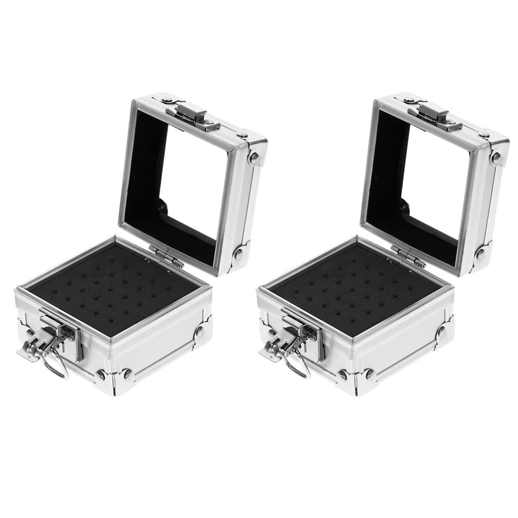 Lurrose 2-Piece Aluminum Nail Drill Bit Holder Box - Pedicure Tool Organizer with Multiple Slots for Nail Grinding Heads & Accessories | Perfect for Salon, Spa & Home Manicure/Pedicure Stations
