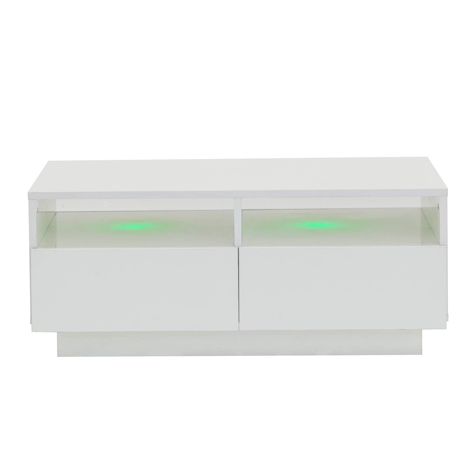 Zerone White Modern Coffee Table with Drawer & LED Light Remote Control - High Gloss Rectangle Multi-Purpose Table for Living Room, Office, Dorm | Perfect for Entertaining, Workspace & Small Space Decor