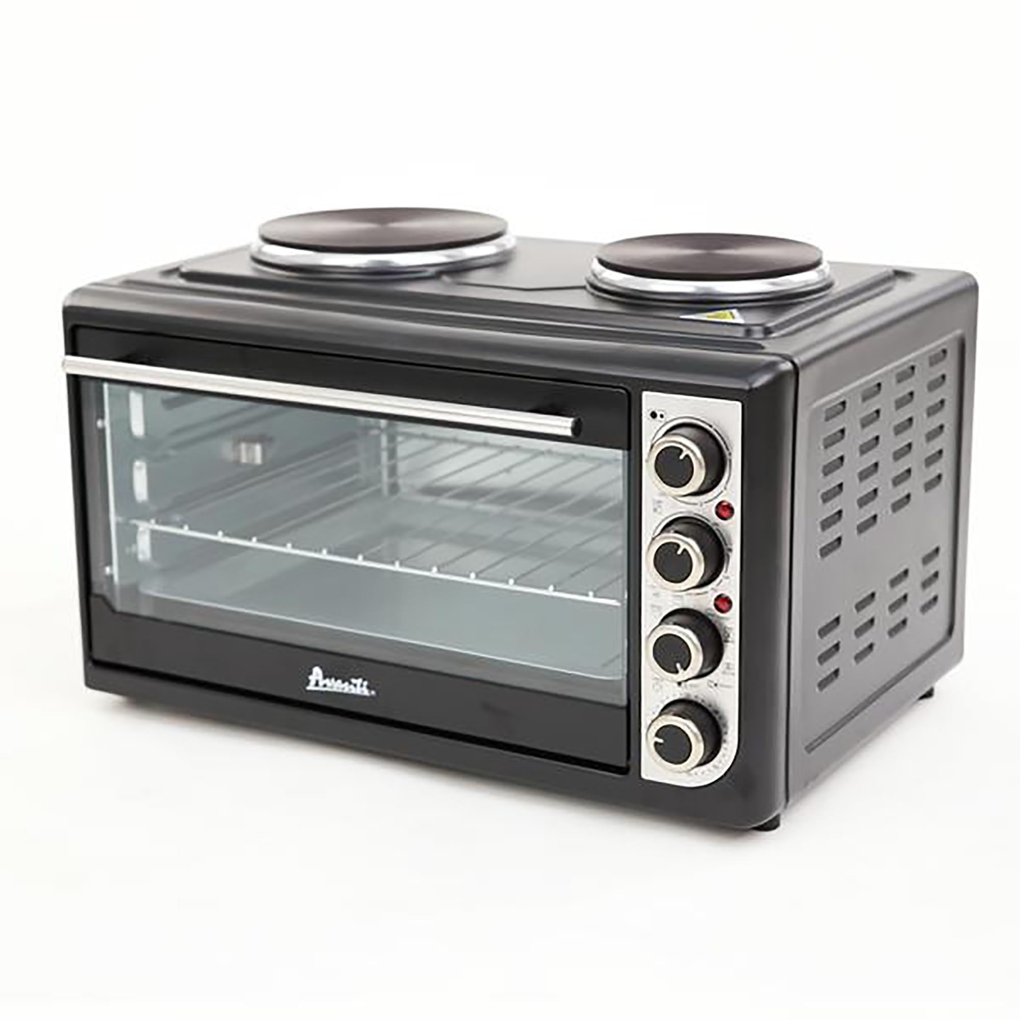 Avanti Portable Convection Oven with Rotisserie & Dual Burner Cooktop - 1.4 Cu.Ft Countertop Oven with 60-Min Timer, Auto Shut-Off - Perfect for Small Kitchens, Camping & Outdoor Cooking (Black)