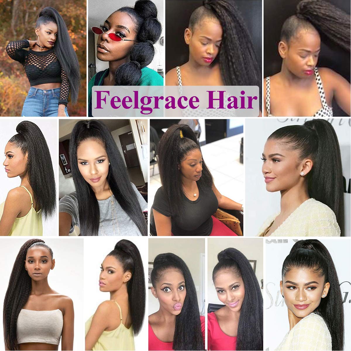 Kinky Straight Human Hair Ponytail Extension 20 Inch 130g - Natural Black 1B Color Clip-in Wrap Around Ponytail with Comb for Black Women | Perfect for Parties, Weddings & Everyday Styling