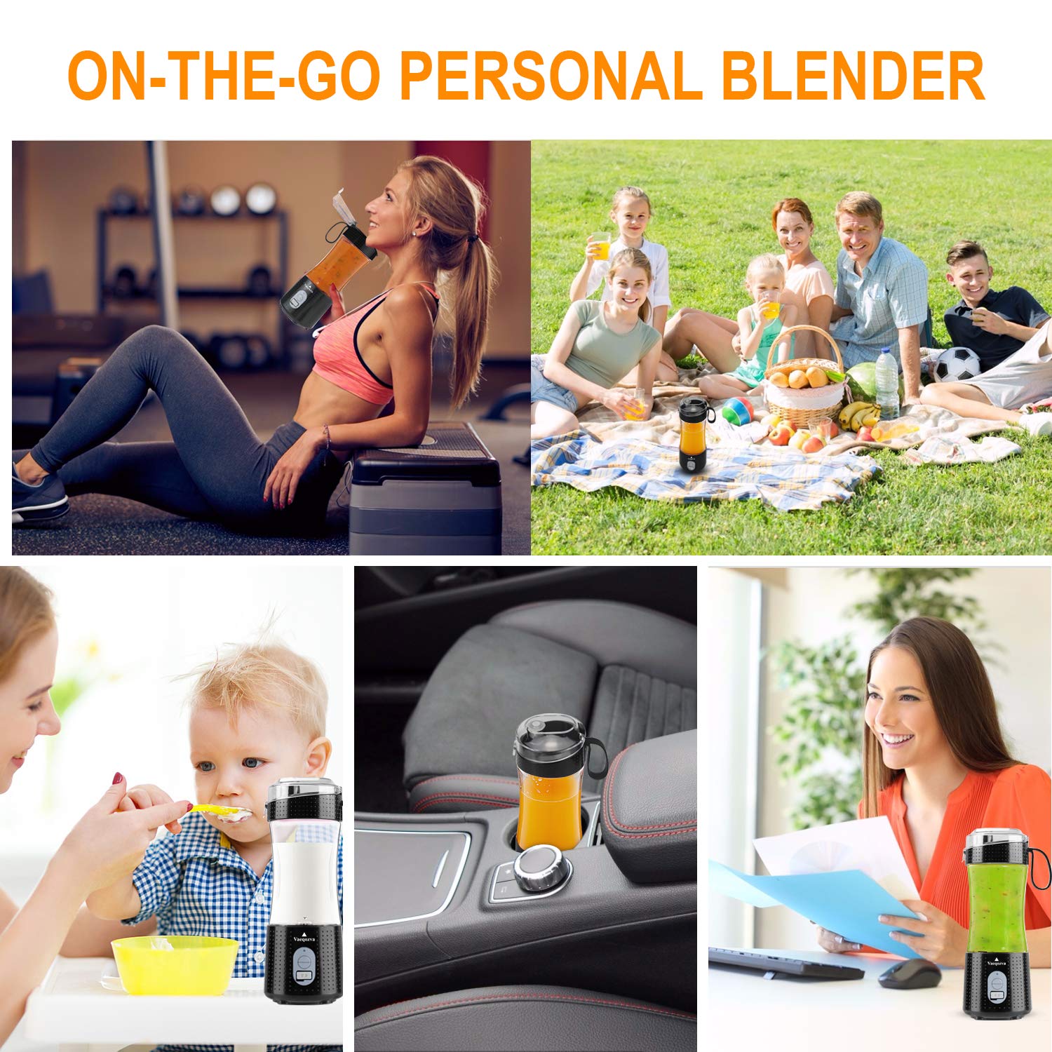 Vaeqozva Portable Blender USB Rechargeable - 12.8 Oz Mini Personal Blender for Smoothies, Juices, Protein Shakes & Milk Shakes - Perfect for Home, Office, Gym & Travel - Compact & Powerful Blending On The Go