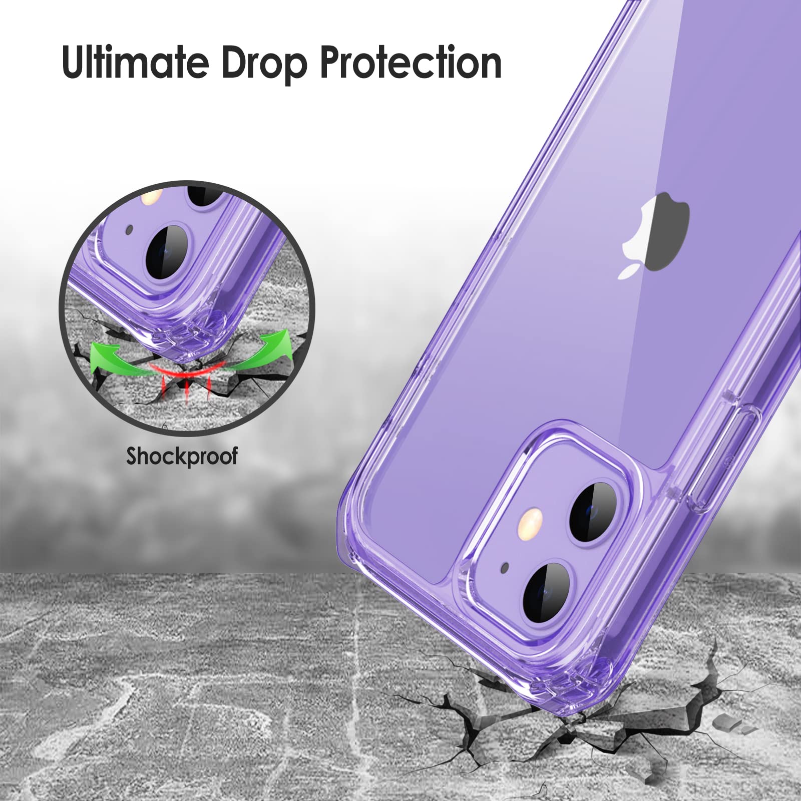 JETech Shockproof Case for iPhone 12/12 Pro 6.1-Inch with 2-Pack Tempered Glass Screen Protector - 360 Full Body Protection, Clear Back Bumper Phone Cover (Purple) | Perfect for Outdoor Activities, Work & Daily Use