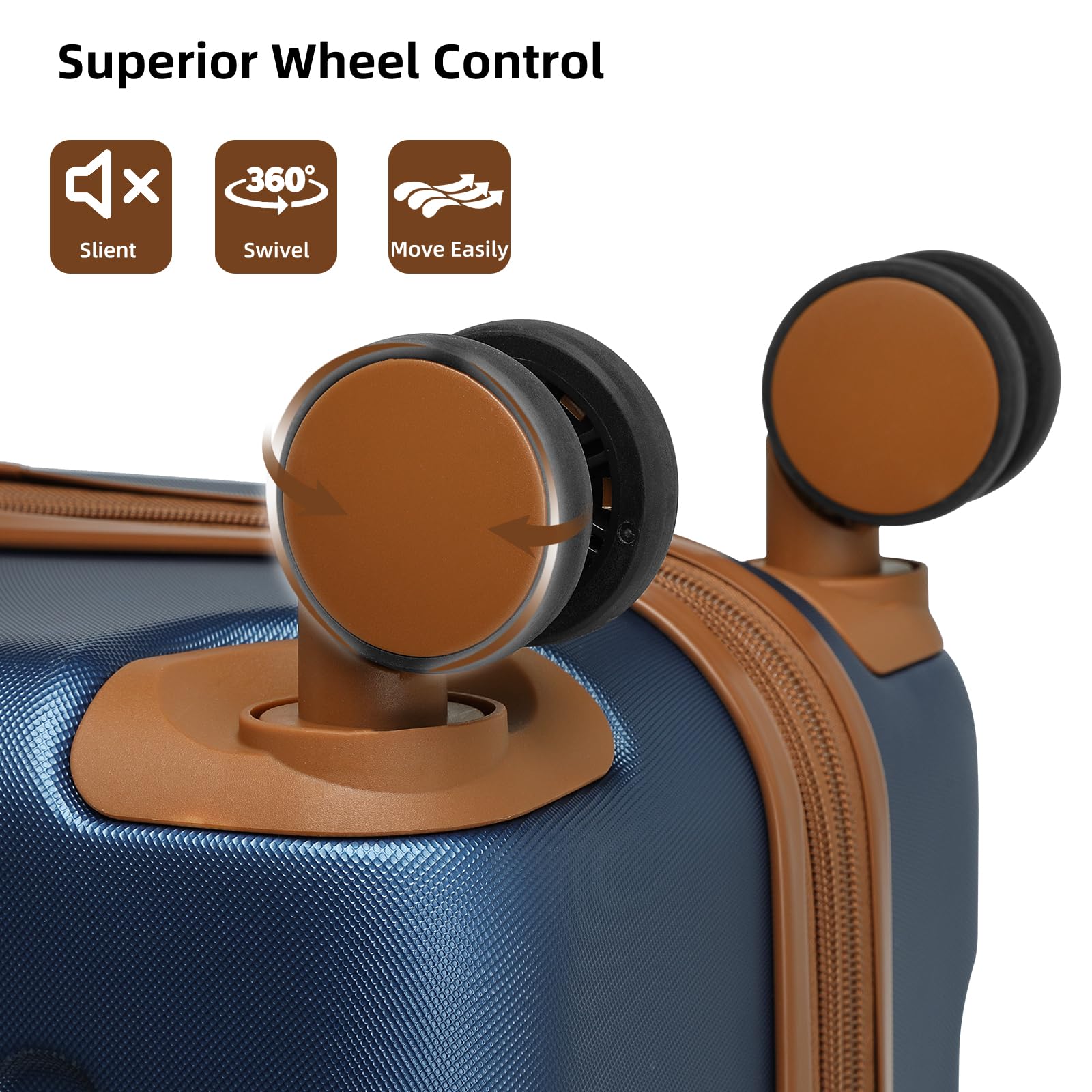 LARVENDER 6-Piece Hardshell Luggage Set with Spinner Wheels & TSA Lock - Lightweight Expandable ABS Suitcases for Women (Blue/Brown) - Perfect for Air Travel, Business Trips & Family Vacations