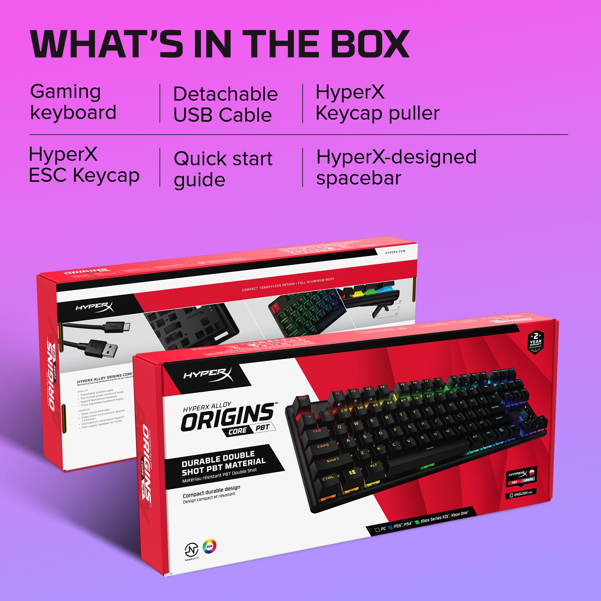 HyperX Alloy Origins Core PBT Mechanical Gaming Keyboard - RGB, Compact & Durable for Esports & Office