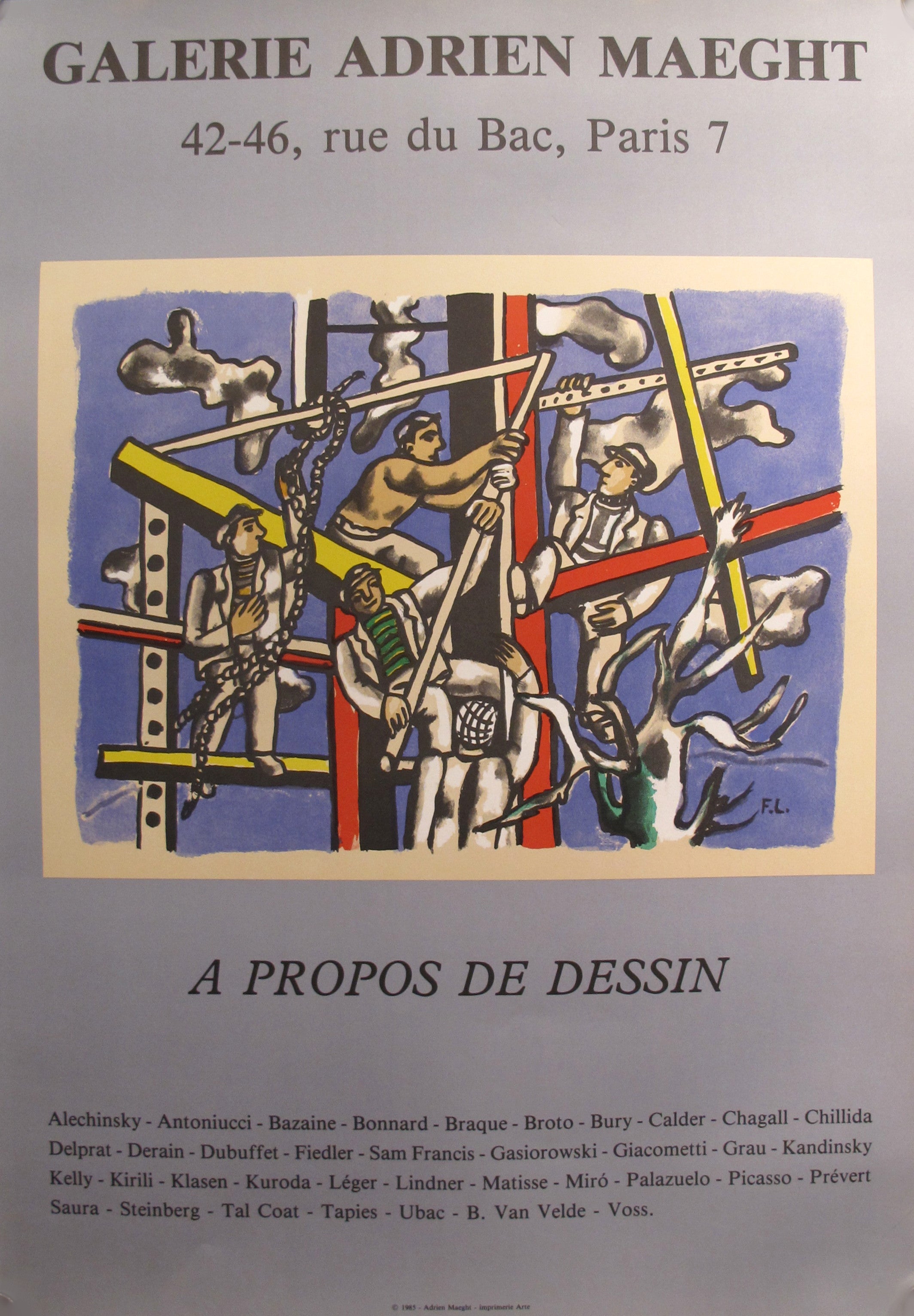1985 Fernand Léger 'A Propos de Dessin' Exhibition Poster – Vintage French Art Print from Galerie Adrien Maeght – Perfect for Home Decor, Office & Art Collections