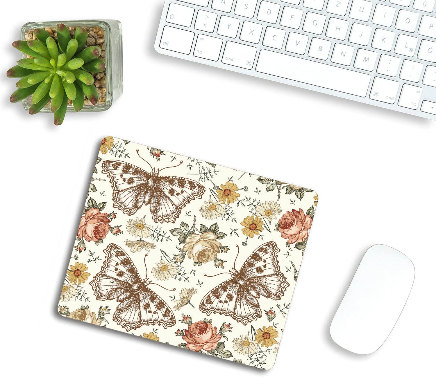 Non-Slip Rubber Base Flowers & Butterflies Gaming Mouse Pad - 9.5