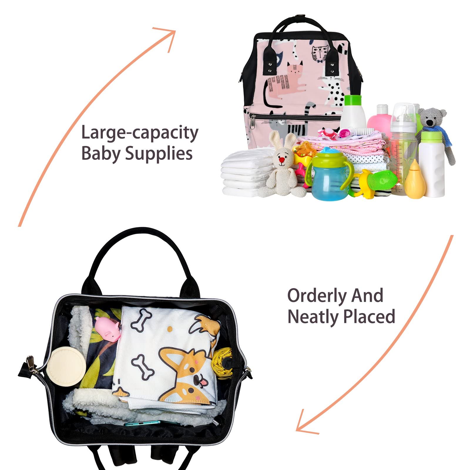 Waterproof Pink Cute Kawaii Cat Diaper Backpack - Large Capacity Baby Nappy Changing Bag with Laptop Compartment for Travel | Durable Unisex Diaper Bag for Women & Men | Perfect for Parenting, Daycare, and Family Outings