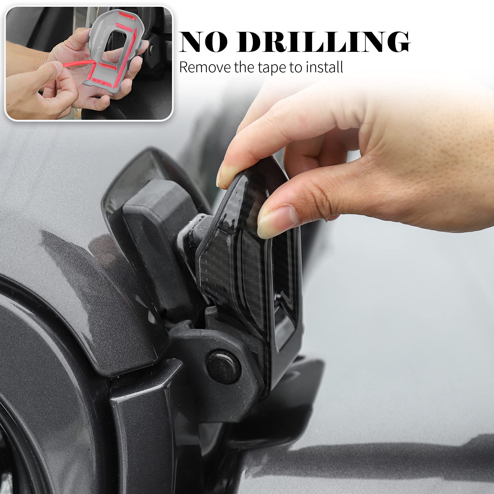 CheroCar Carbon Fiber Hood Lock Latches Cover for 2018-2021 Jeep Wrangler JL JLU & 2020-2021 Gladiator JT - Durable Exterior Accessories & Decorative Stickers for Off-Road Adventure & Car Customization