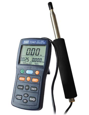 TES-1340 Hot Wire Thermo Anemometer - Digital HVAC Air Flow Velocity Tester & Wind Speed Meter for HVAC, Duct, Ventilation, and Industrial Applications
