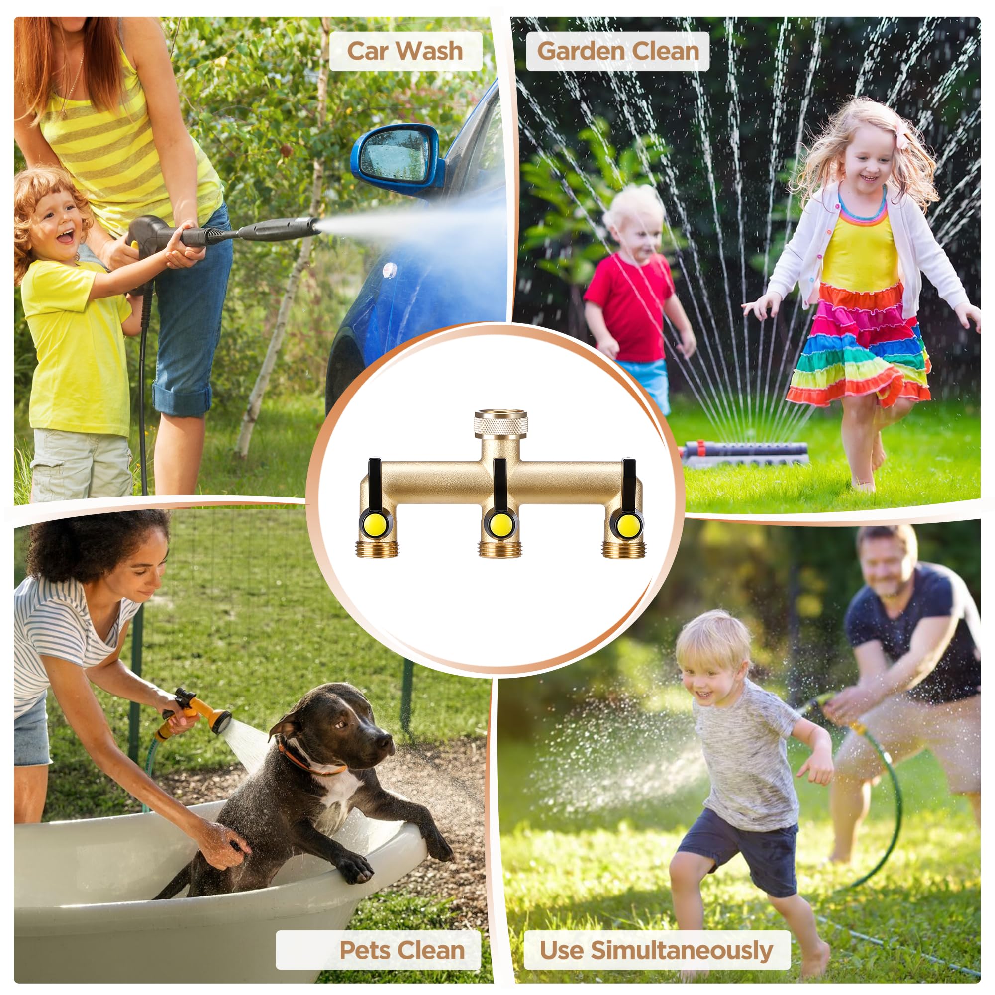 IPOW 3-Way Heavy Duty Brass Garden Hose Splitter - 3/4