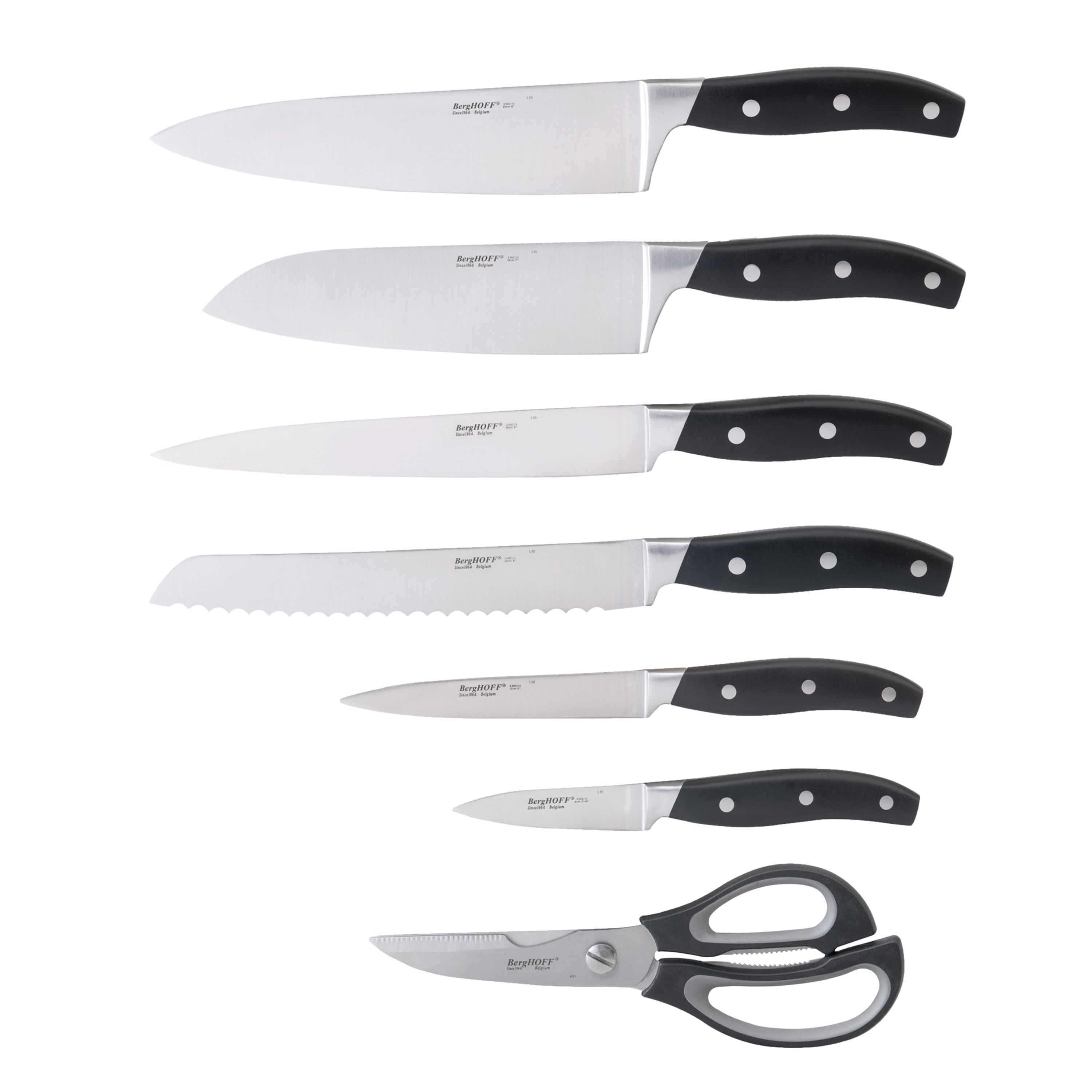BergHOFF Forged 9-Piece Stainless Steel Knife Block Set with 3-in-1 Sharpener - Premium Kitchen Cutlery for Cooking, Slicing & Food Prep - Perfect for Home Chefs & Culinary Enthusiasts