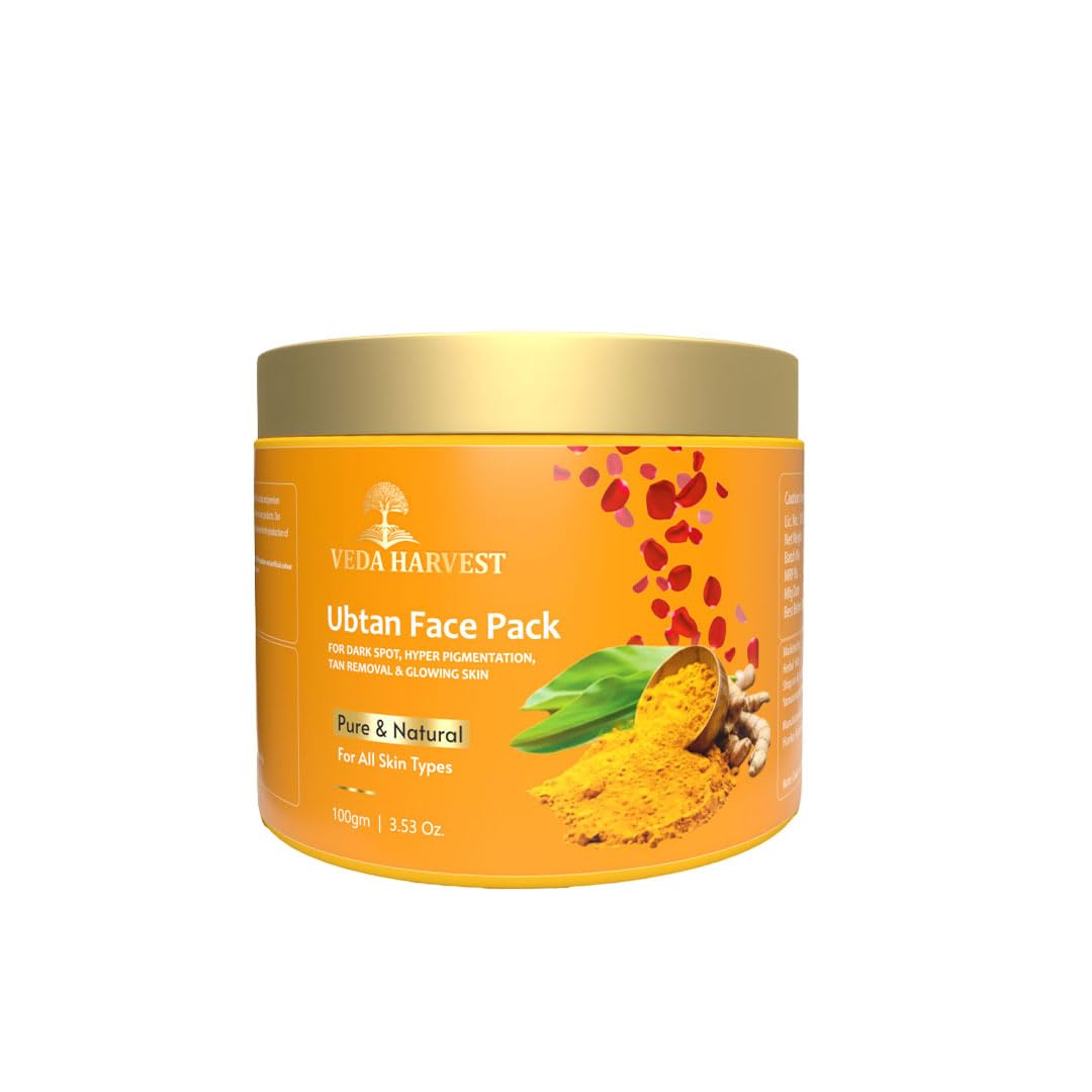 VEDAHARVEST Ubtan Face Pack for Glowing Skin - 100Gm Ayurvedic Face Mask for Tan Removal, Hyperpigmentation, Dark Spots & Acne Control | Detan Treatment for Radiant Complexion | All Skin Types | Perfect for Daily Skincare & Bridal Preparation