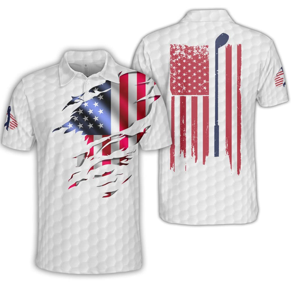 Polomore Men's American Flag Polo Shirt - Patriotic Short Sleeve Eagle Design Casual Shirt for Golf, BBQ & 4th of July Celebrations