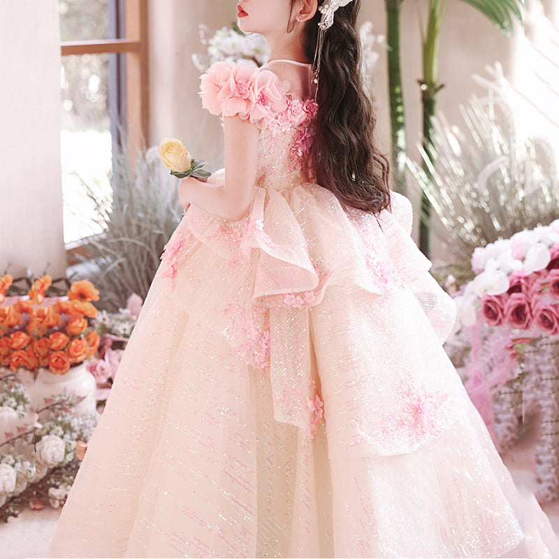 Elegant Pink Sequined Mesh Formal Baby Girl Dress for Christening & Special Occasions - Toddler Flower Girl Dress for Weddings, Parties & Photoshoots