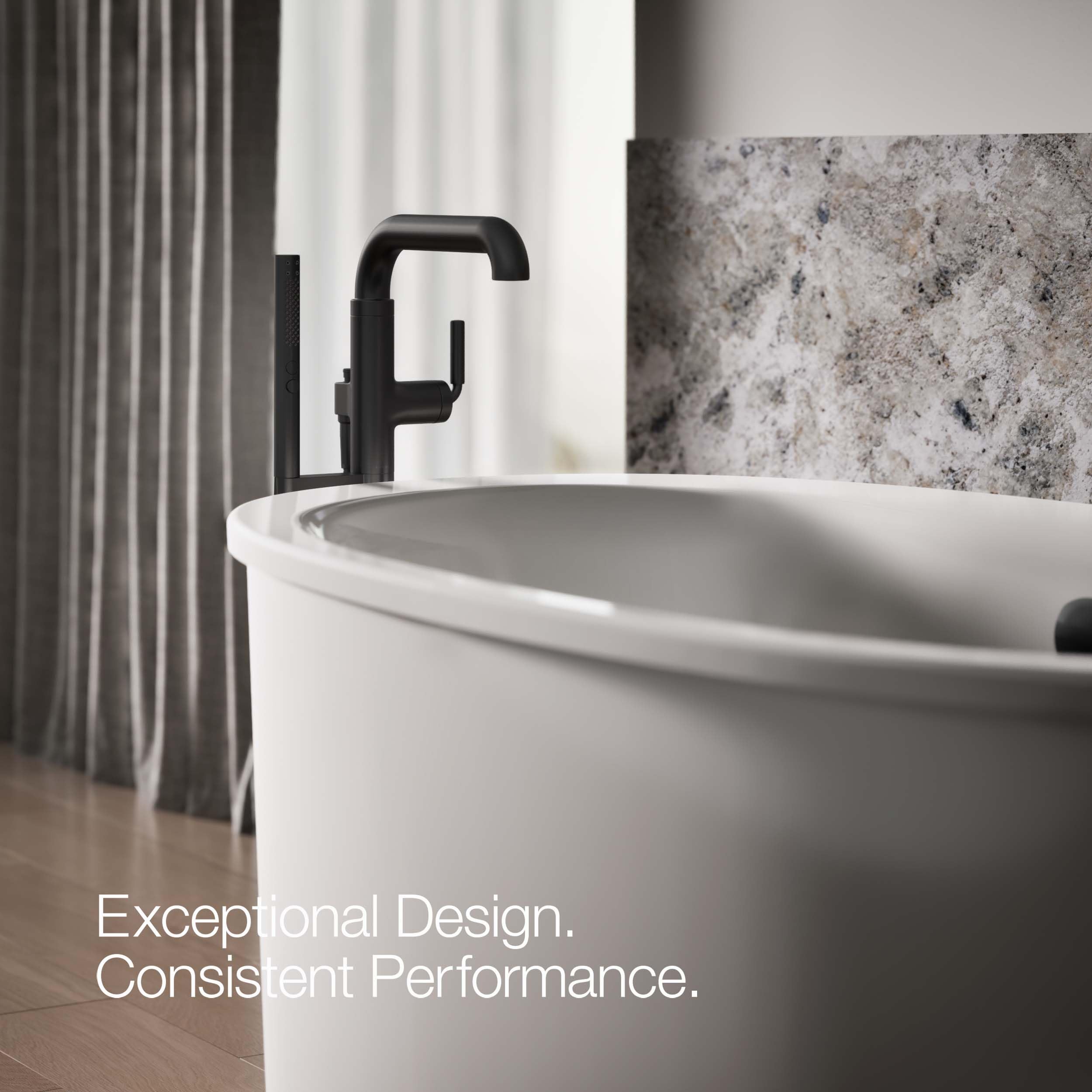 KOHLER TONE® Freestanding Bathroom Faucet Trim - Modern Matte Black Bathroom Sink Faucet for Vanity, Vessel Sink & Freestanding Tubs - Perfect for Bathroom Renovation & Luxury Spa Experience