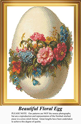 Vintage Floral Egg Cross Stitch Pattern - DIY Embroidery Kit for Easter Decor, Home Crafting & Gift Making (Floss & Fabric Not Included)