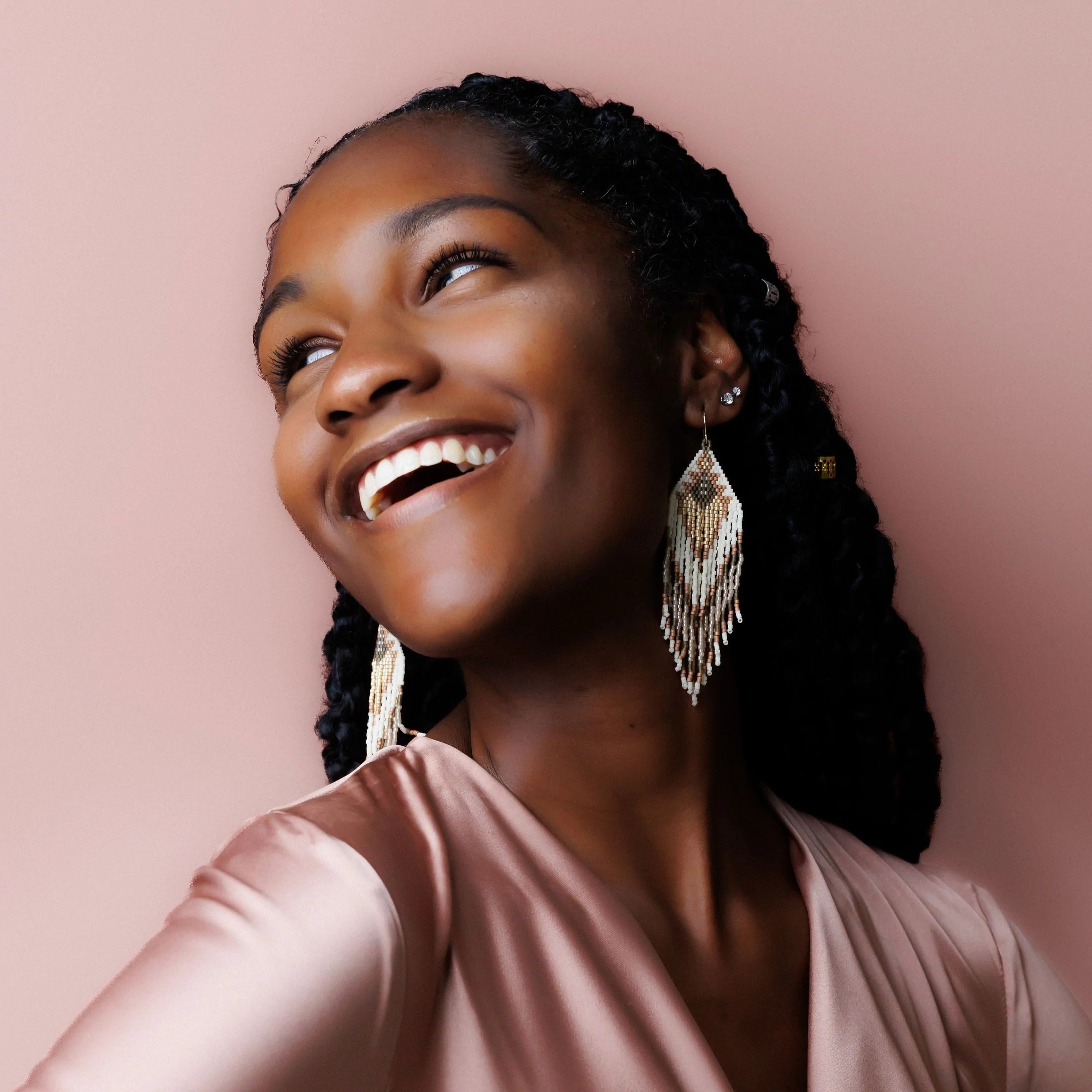 Boho Blush and Gold Earrings from Jamaica – Handmade Dangle Earrings for Women, Perfect for Festivals, Beach Parties, and Boho Chic Outfits