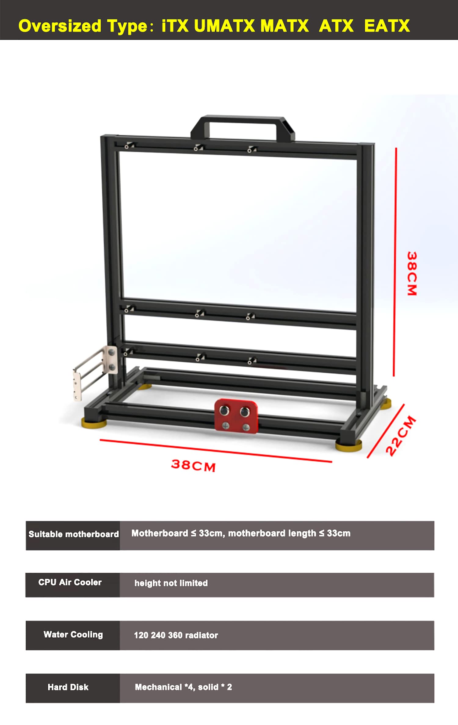 Aluminum Alloy Open Frame ATX Computer Case - EATX Compatible Gaming PC Chassis with Water Cooling Support | Perfect for Custom Builds, Showcase Rigs & Creative PC Setups