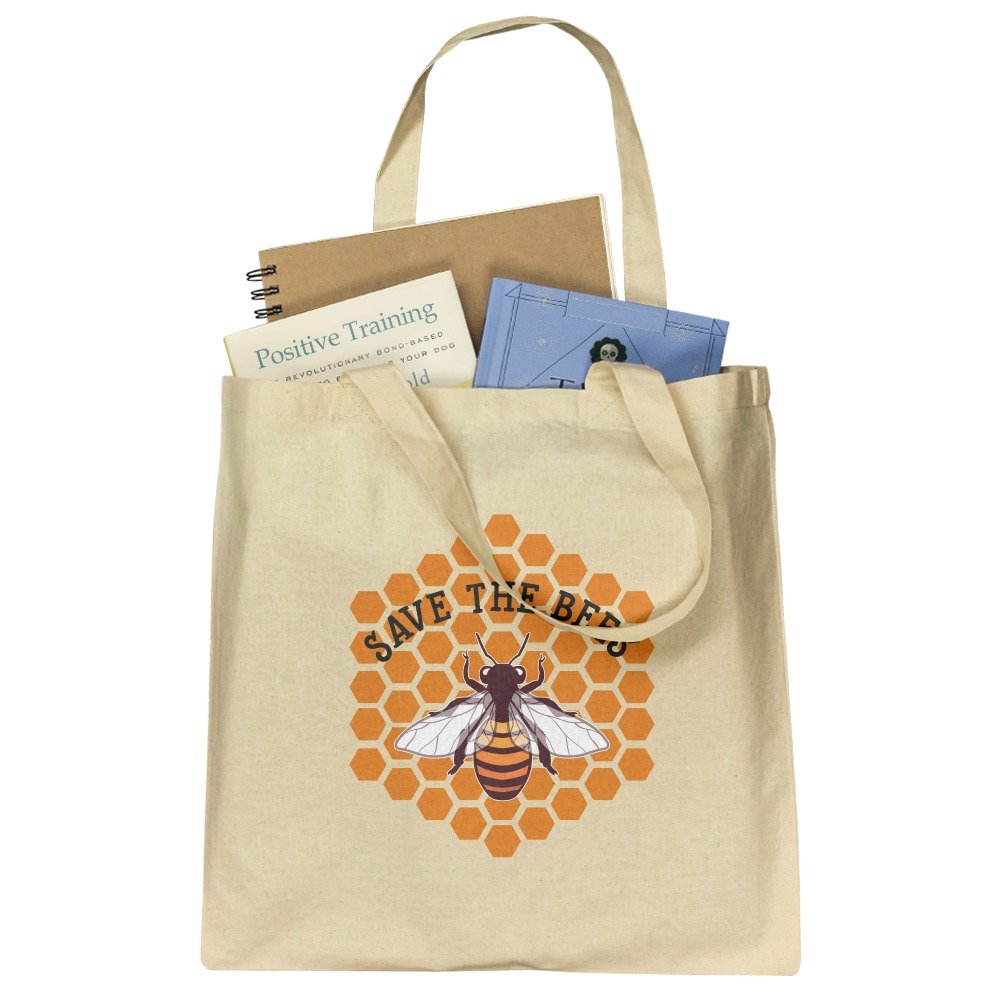 Eco-Friendly Save The Bees Honey Reusable Tote Bag - Small Grocery Shopping & Travel Bag for Farmers Market & Beach Trips