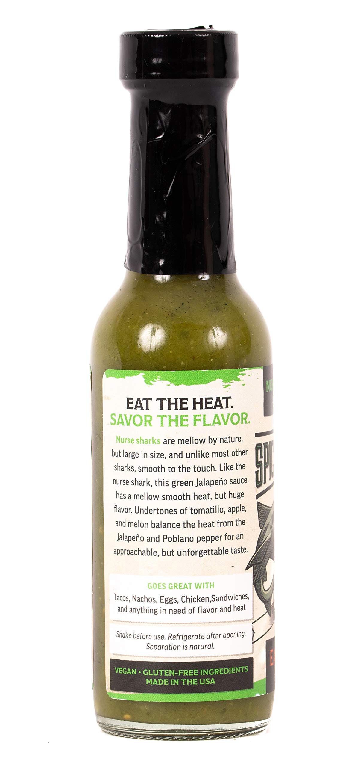 The Spicy Shark Nurse Shark Jalapeno Hot Sauce 5 fl oz - Hot & Spicy Pepper Sauce Featured on Hot Ones - Perfect for Wings, Tacos, Burgers & Spicy Food Lovers