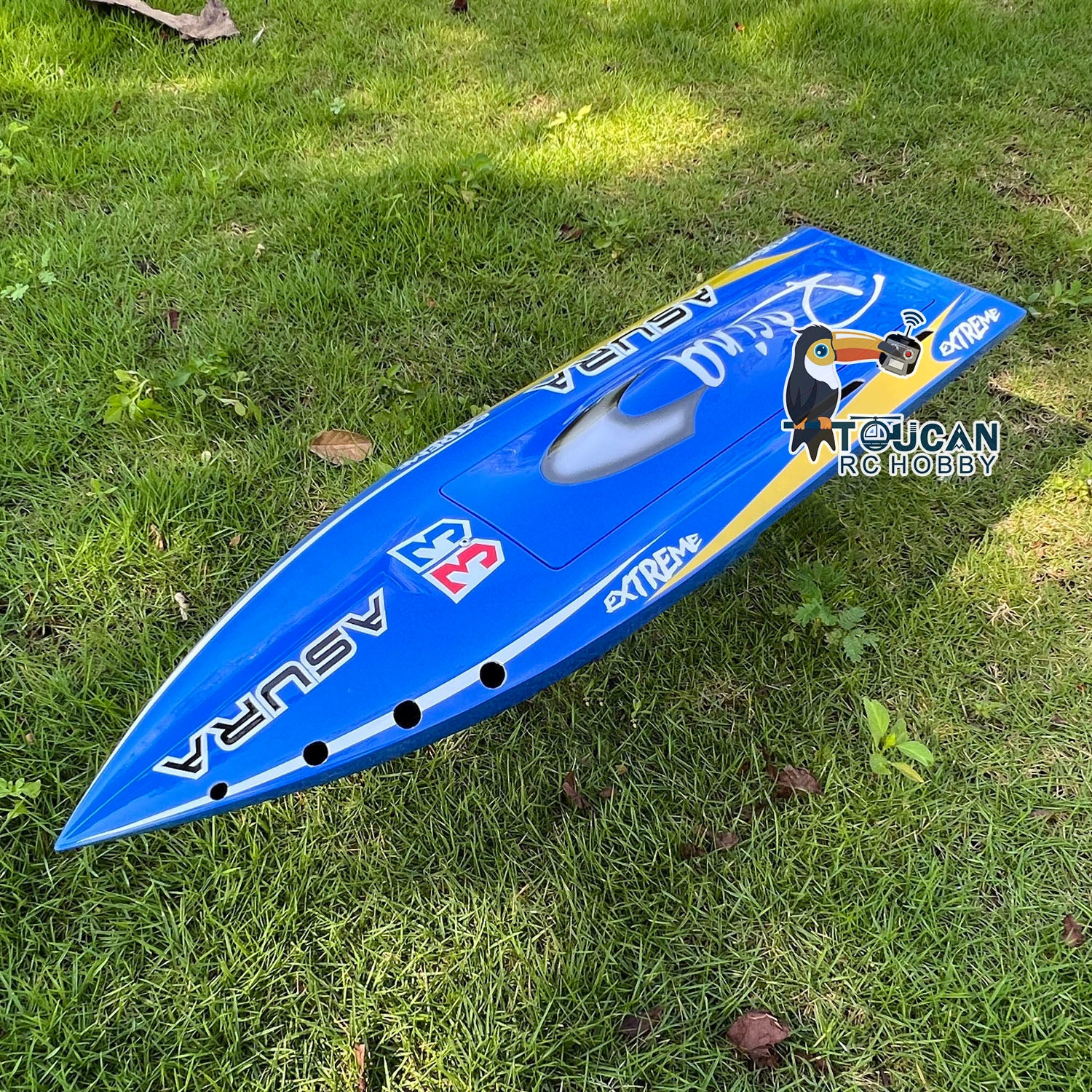 **H750 Pre-Painted Blue & White Fiberglass Electric Racing RC Boat Kit - Shark DIY Model for Advanced Players (750x210x120mm) | High-Speed Racing, Pond & Lake Use**