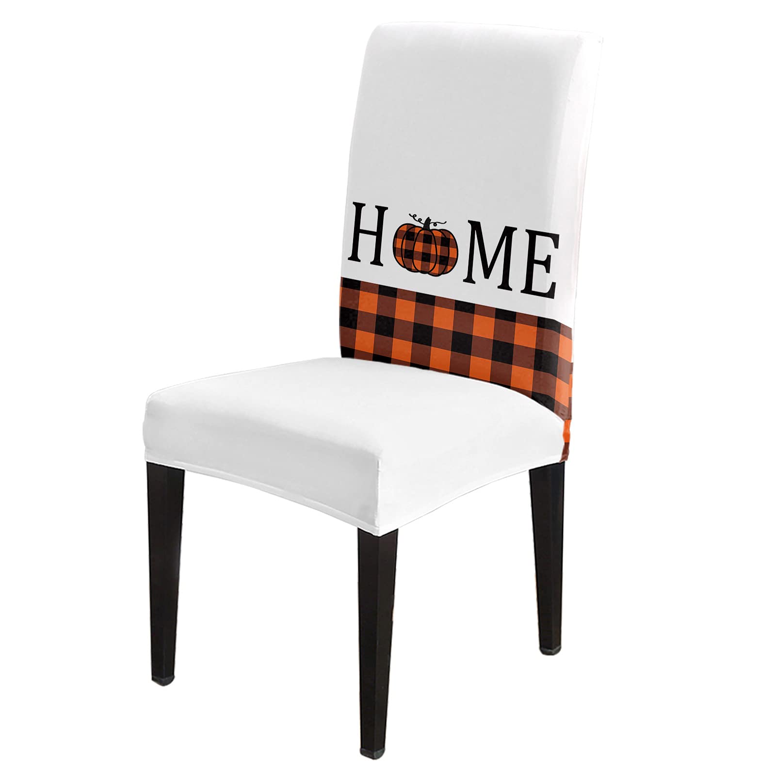 8 Pack Stretch Parsons Chair Slipcovers - Buffalo Check Pattern in Pumpkin Orange & Black - Removable Dining Room Chair Covers for Kitchen, Halloween & Thanksgiving Decor - Perfect for Holiday Gatherings, Family Dinners & Seasonal Home Decor