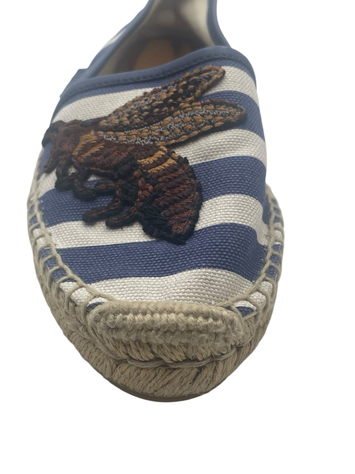 Gucci Embroidered Bee Striped Espadrilles for Women - Size 37 (US 7) | Stylish Summer Flats for Casual Outings, Beach Vacations & Fashionable Everyday Wear