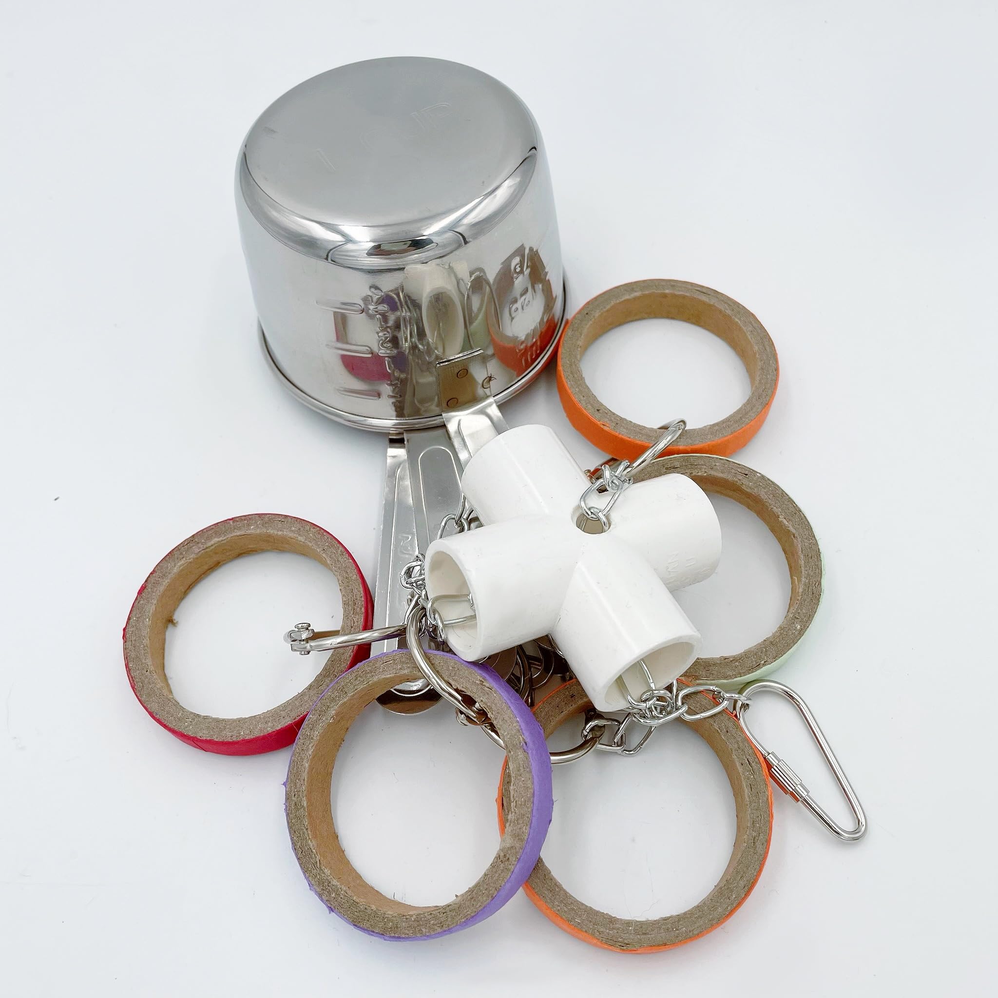 Durable Stainless Steel Bird Toys for Parrots - Pullable Cups & Cardboard Rings for Amazons, Mini Macaws, African Greys, Cockatoos, Eclectus | Interactive Play & Foraging Fun