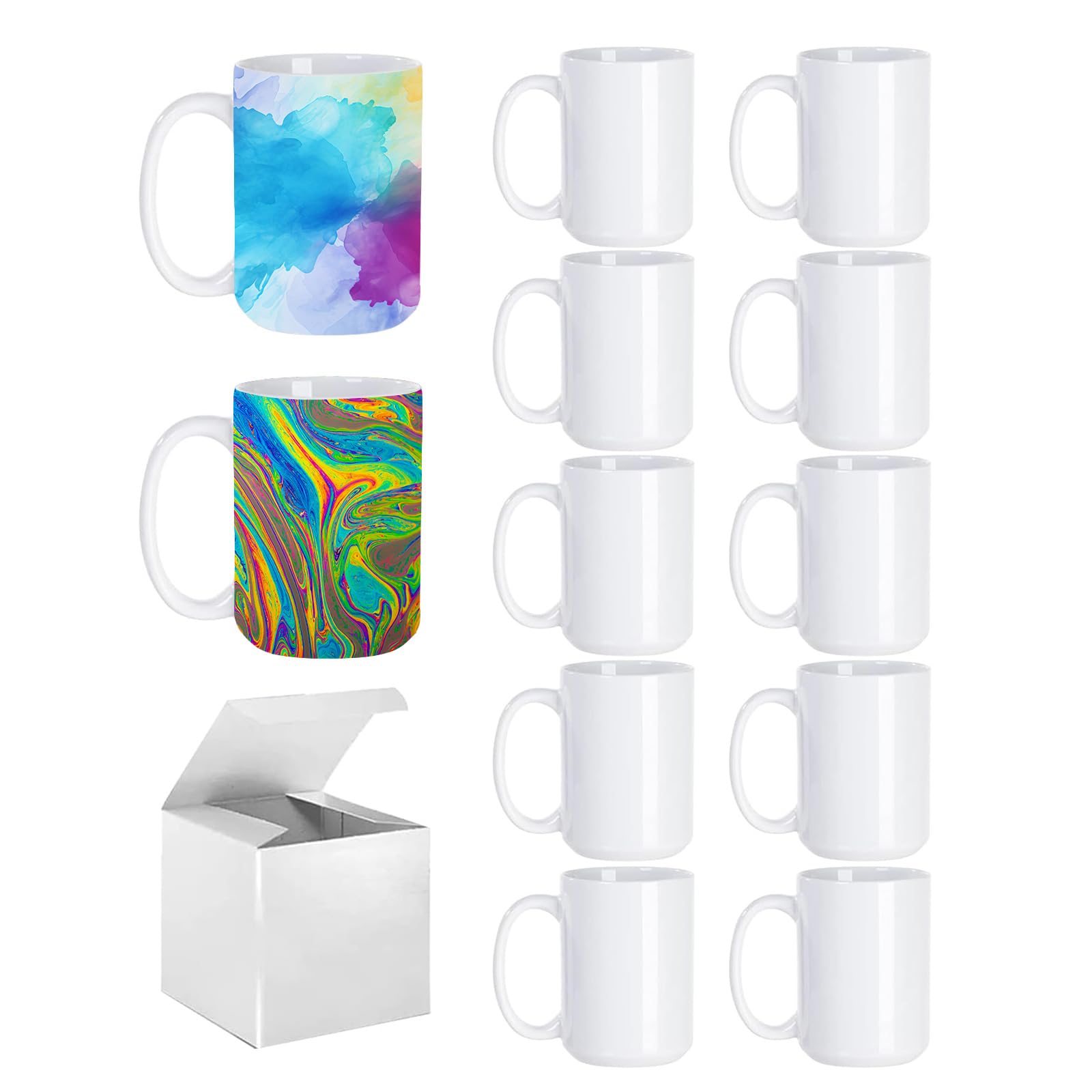 15OZ Sublimation Mugs Blank - Classic White Porcelain Coffee Cups for Heat Press Printing (Case of 36) - Perfect for Custom Gifts, Promotional Items & Home Use