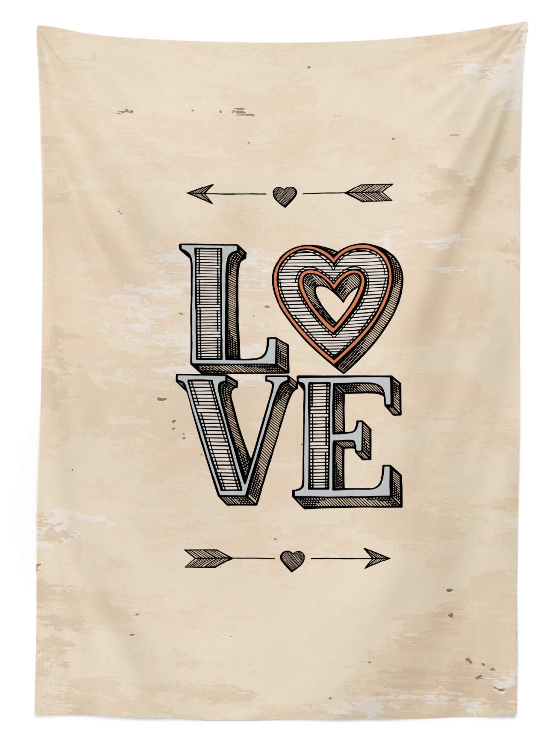 Ambesonne Vintage Love Outdoor Tablecloth - Boho Tribal Hipster Design with Heart Arrows, Washable Picnic Table Cover 58x104 Inches, Beige Grey Orange - Perfect for Garden Parties, BBQs & Picnics