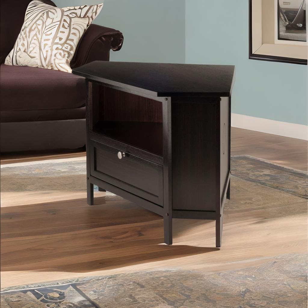 Ergode Wood Zena Corner TV Stand - Space-Saving Entertainment Center with Espresso Finish, Holds Up to 27 Inch TVs - Perfect for Small Living Rooms, Bedrooms & Apartments
