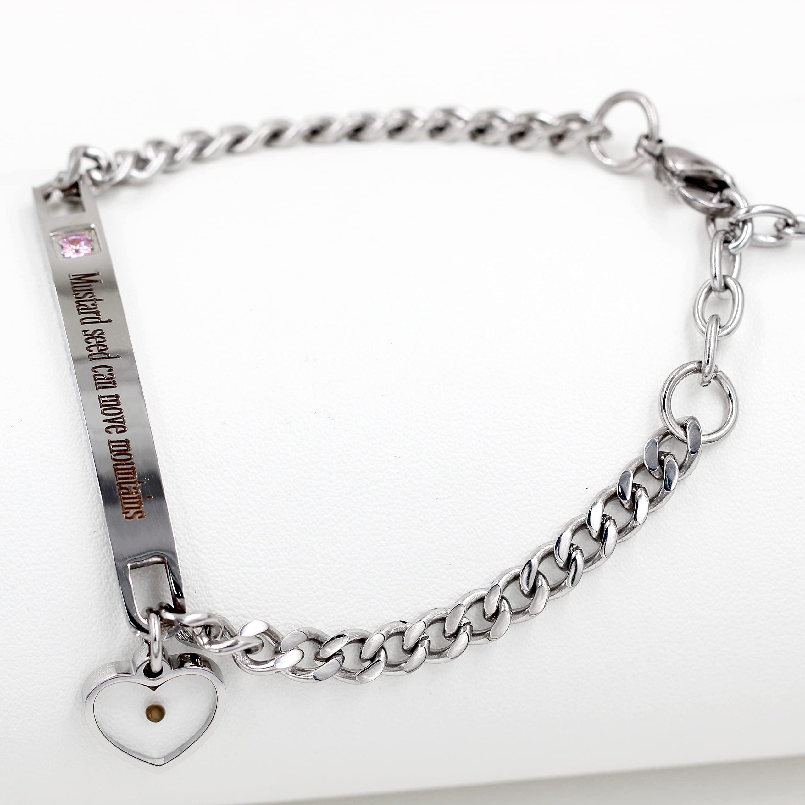 Uloveido Stainless Steel Chain Bangle Bracelet - Engraved 'Faith as Small as Mustard Seed Can Move Mountains' Y1133 - Elegant Religious Jewelry for Women, Perfect for Church, Weddings & Daily Wear