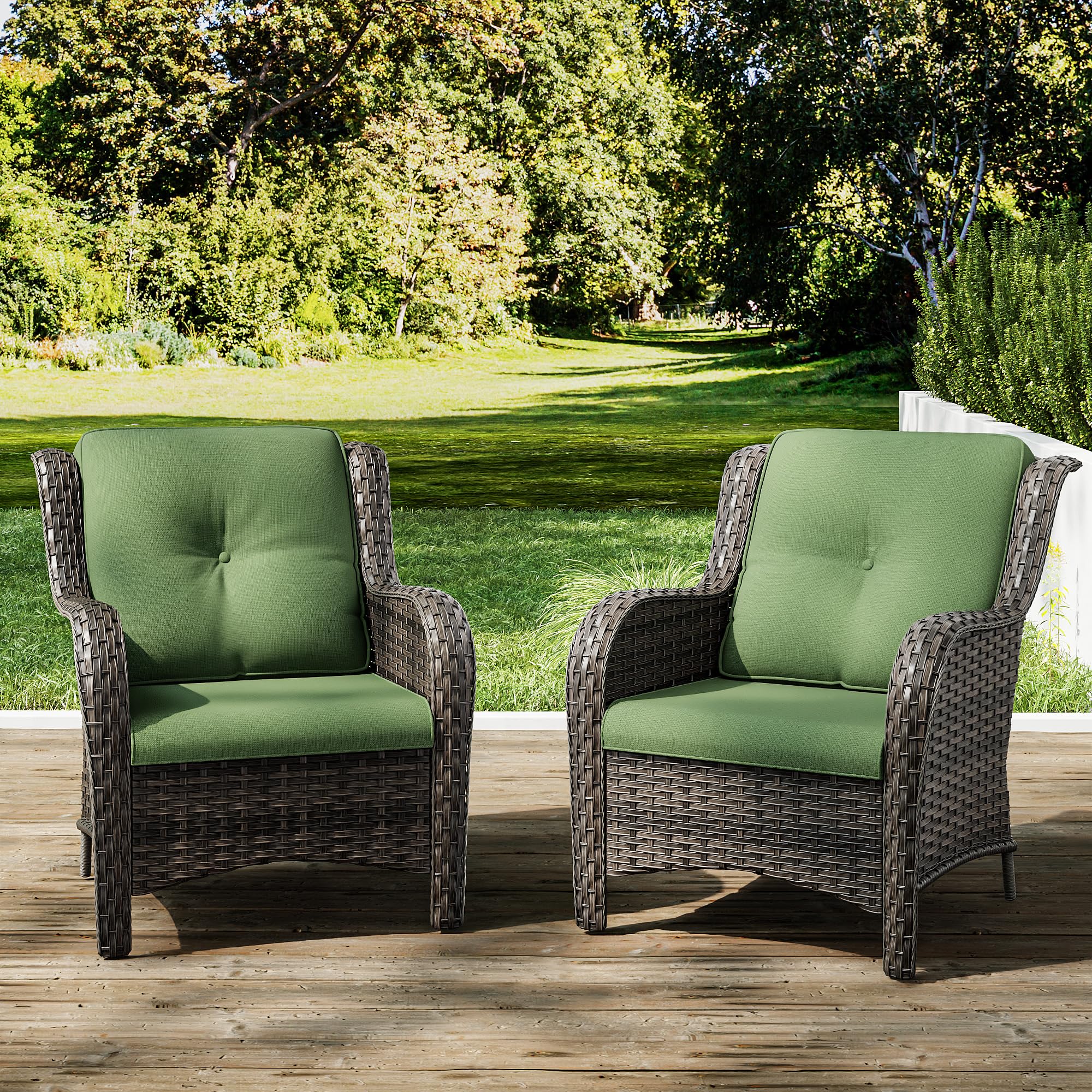 Joyside 2-Piece Outdoor Wicker Dining Chair Set - PE Rattan Patio Chairs with 4-Inch Cushions, Mixed Grey/Green - Perfect for Garden, Backyard, Deck & Poolside Relaxation