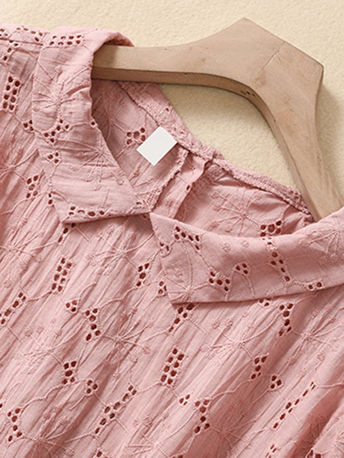Lovevop Women's Cotton Peter Pan Collar Hollow Embroidered Sleeves Casual Blouse - Perfect for Office Wear, Dating & Spring Outfits