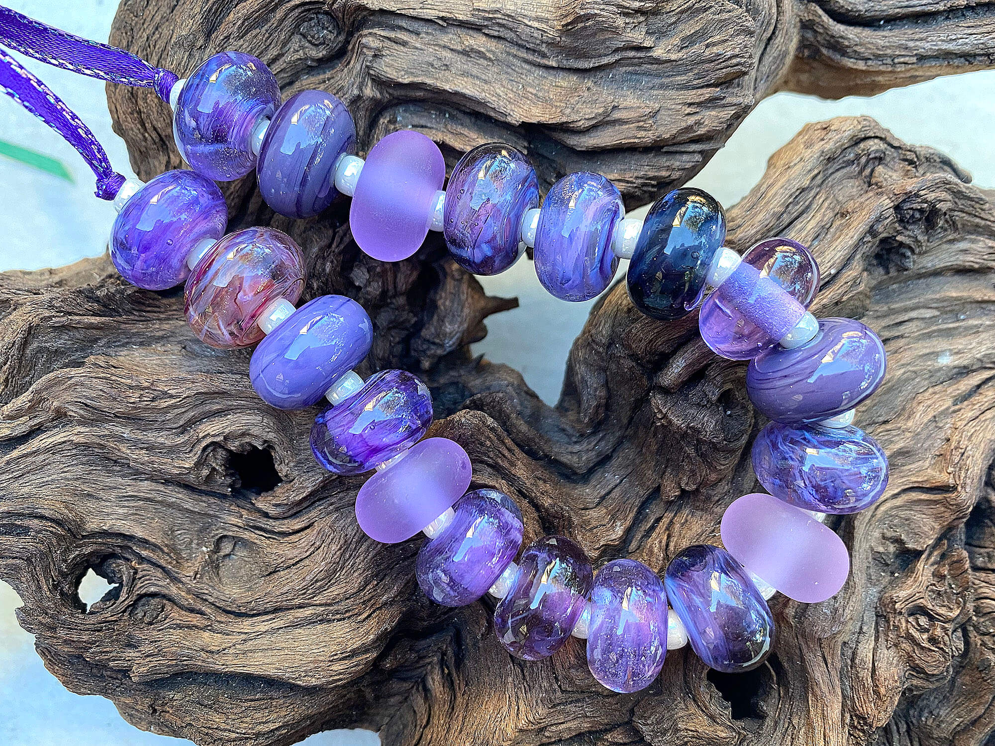 19-Piece Royal Purple Lampwork Glass Bead Set for Jewelry Making - DIY Necklace, Bracelet & Earring Supplies - Handmade Artisan Beads for Crafting, Gifts & Fashion Accessories