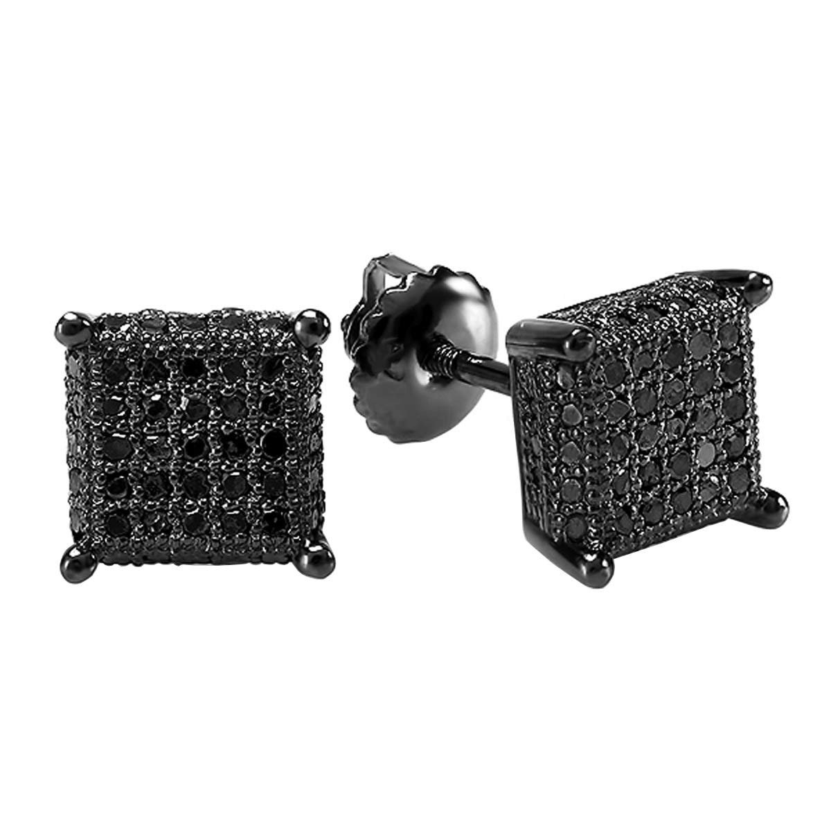 Dazzlingrock 0.50 Carat Square Hip Hop Iced Out Men's Diamond Stud Earrings - 1/2 CT Black or Blue Rhodium Plated - 10K/14K/18K Gold or 925 Sterling Silver - Perfect for Gifts, Parties & Hip Hop Fashion